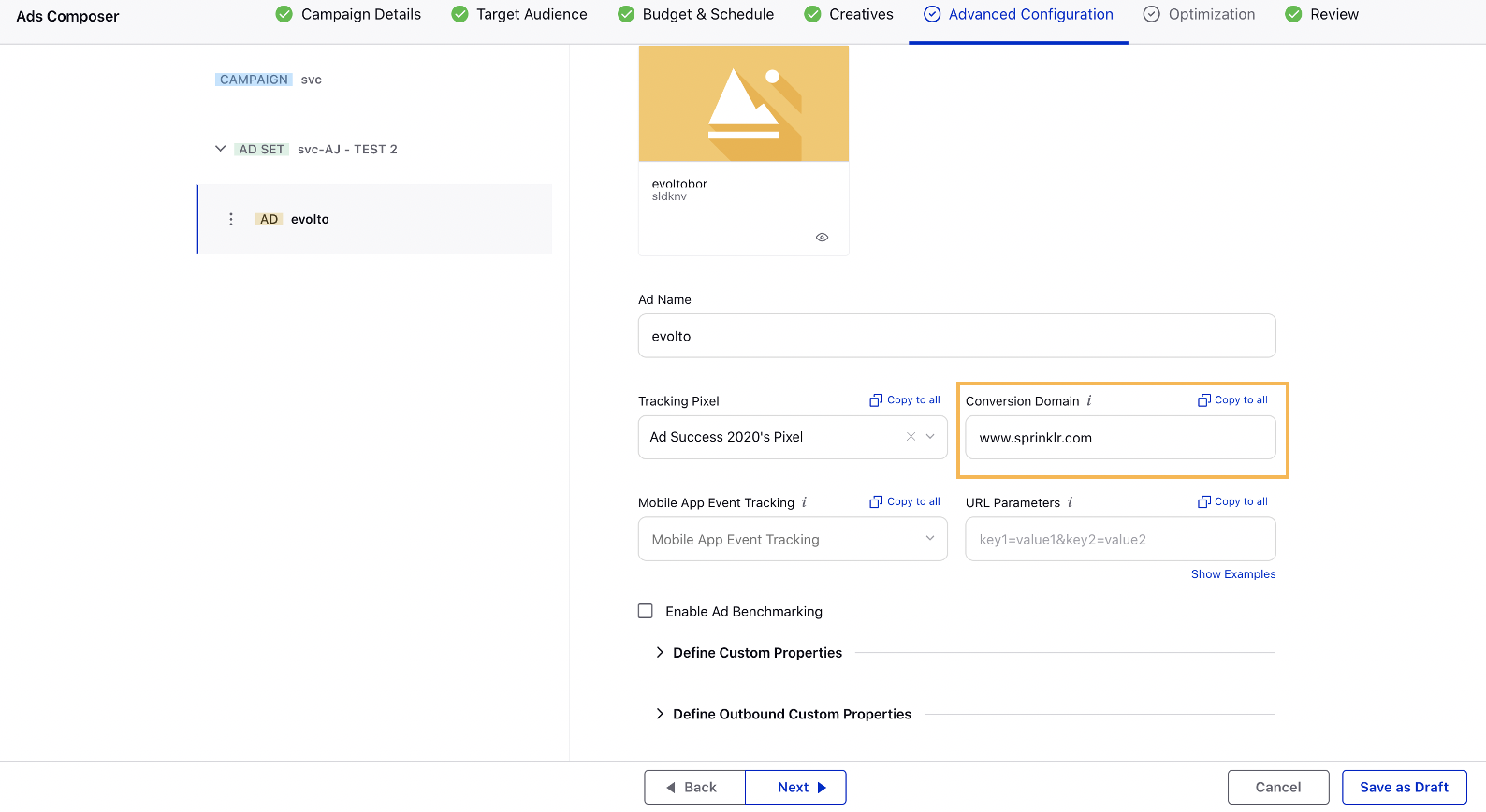 Conversion Domain field Product Catalog Campaign