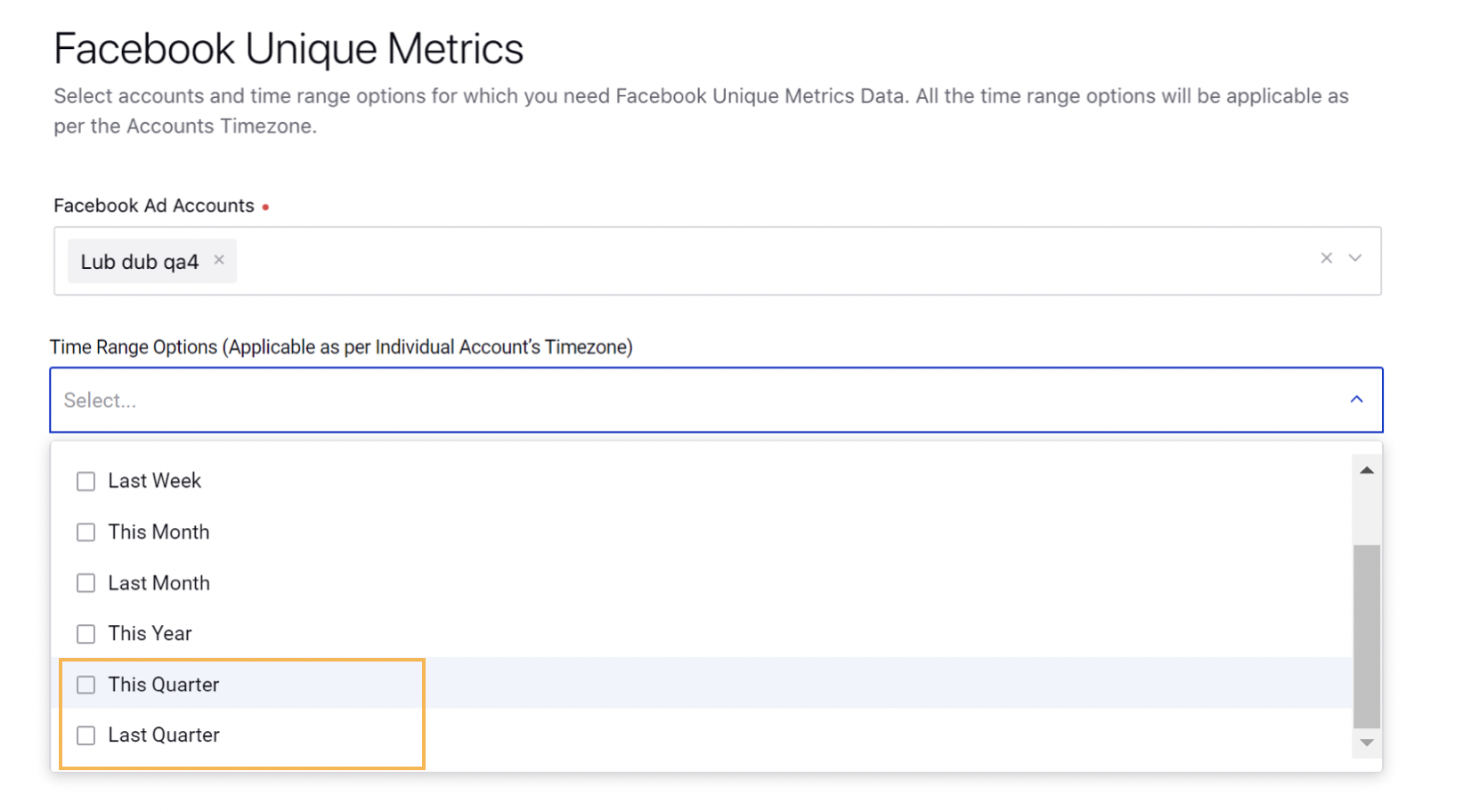 Facebook Unique Metrics Time Ranges