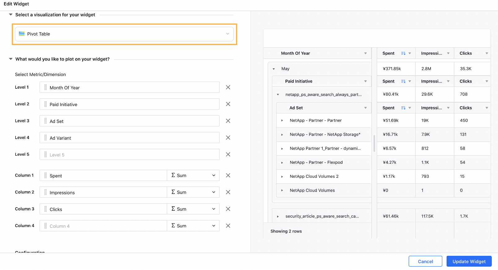 Pivot Table widget