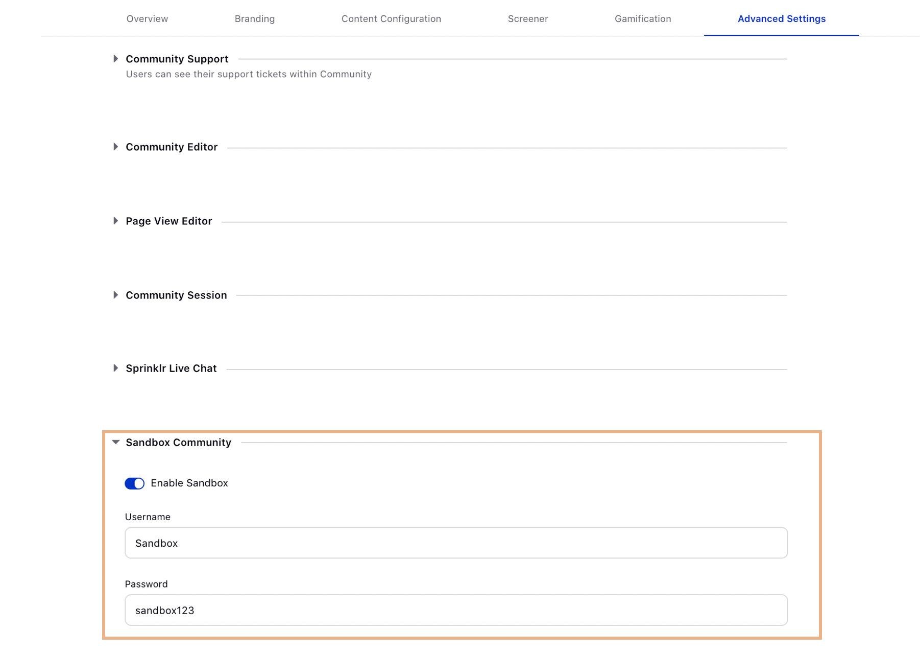 Login Credentials for Sandbox Communities