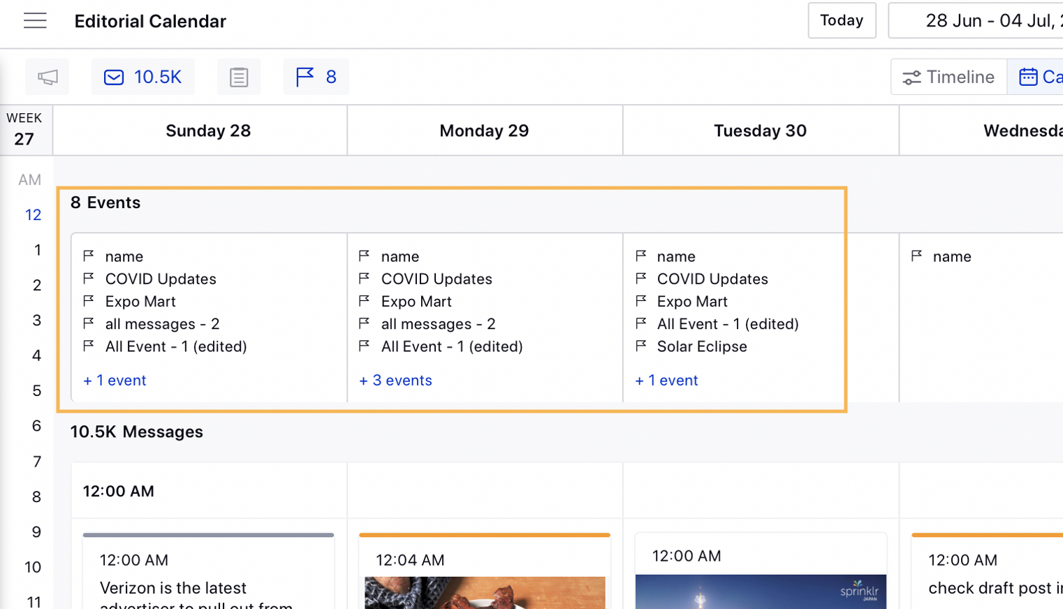 Viewing Event Names in the Week View of the Editorial Calendar