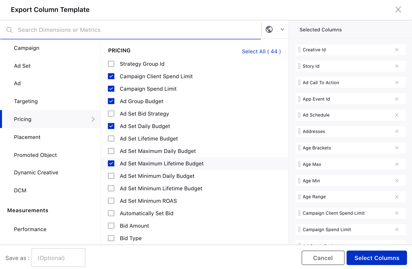 Optimize budget using export Bulk Import template 