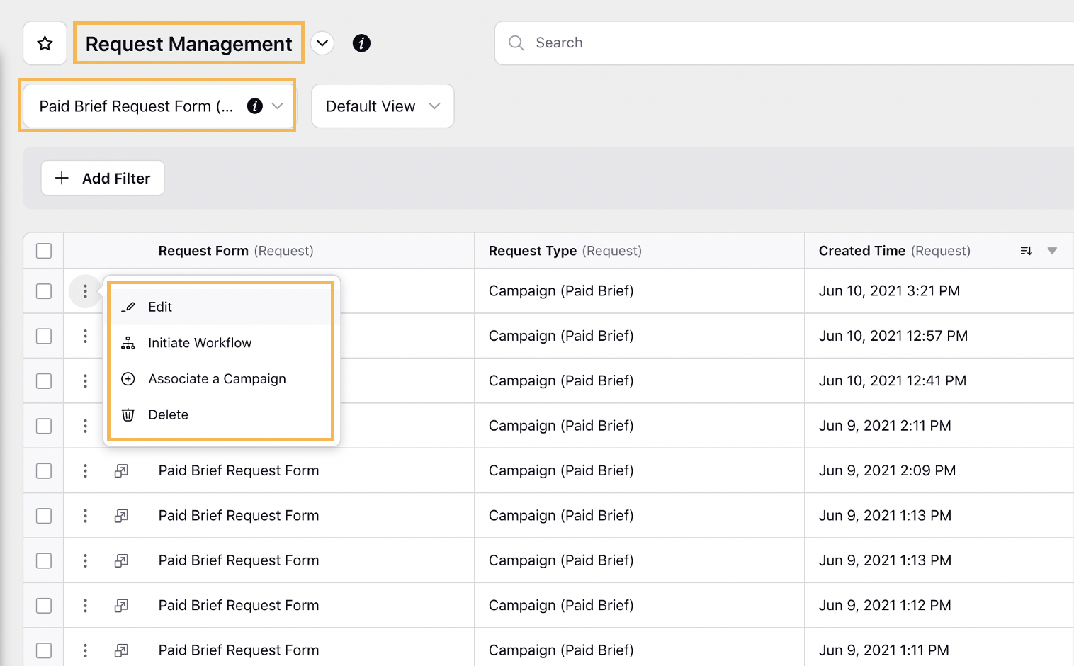 Request Form for Paid Brief in the Production Dashboards