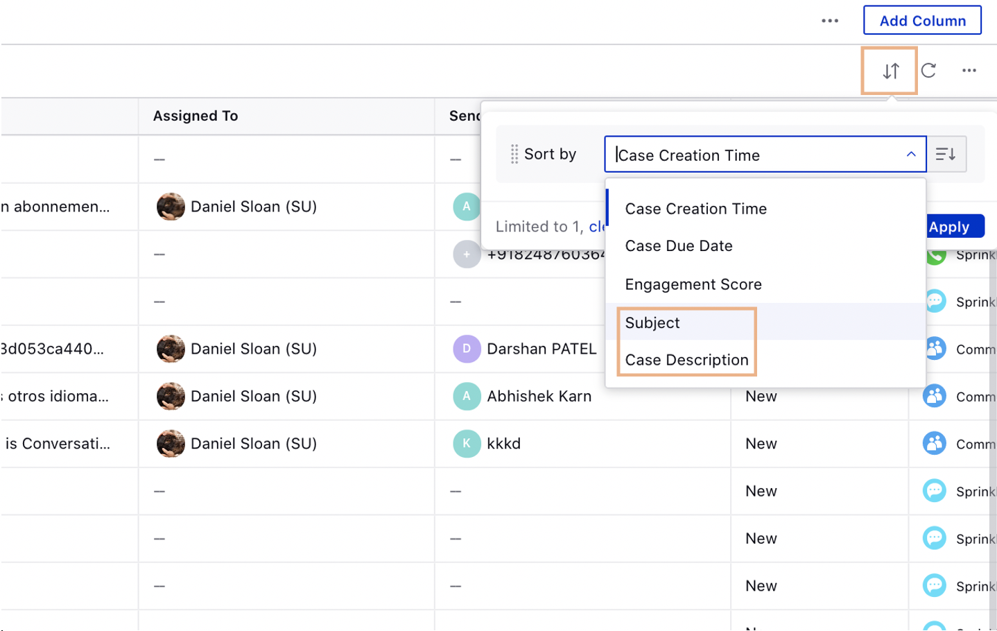 Sort the Operations Dashboards by Subject and Case Description