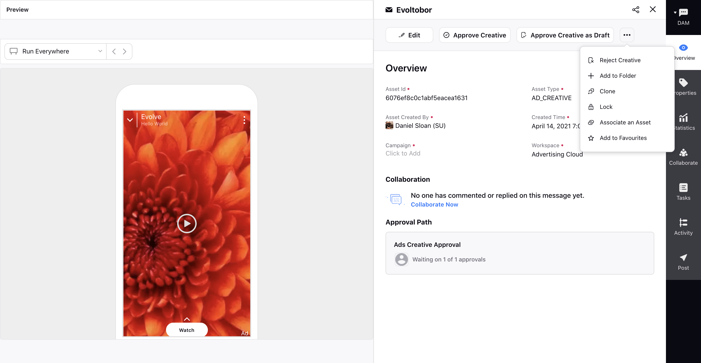 Approving Ad Creative via Engagement Dashboard