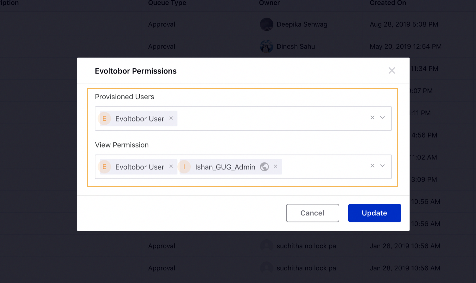 Allowing Permissions to the User or User Groups for Approval Queue