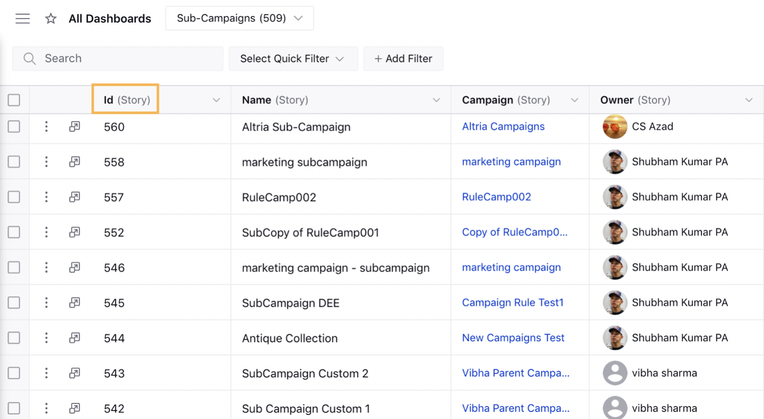 Viewing Sub-Campaign ID Column within the Production Dashboards