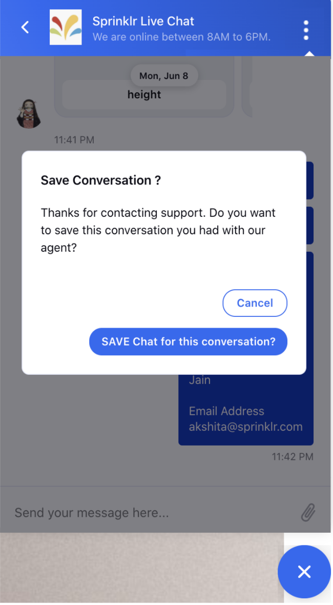 Save Conversation in Live Chat