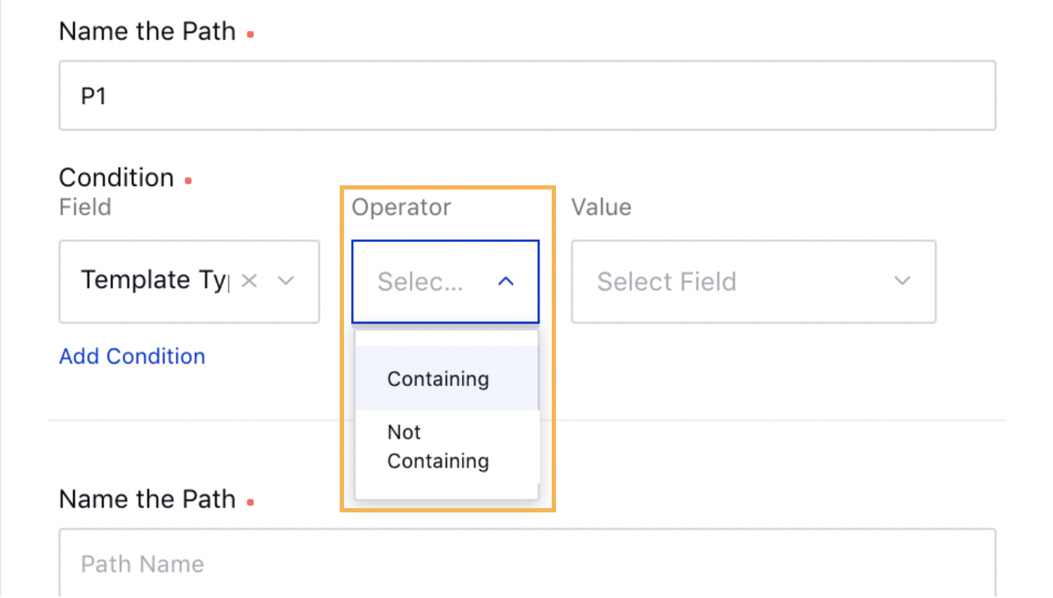 Selecting Operators for Text Type Custom Field