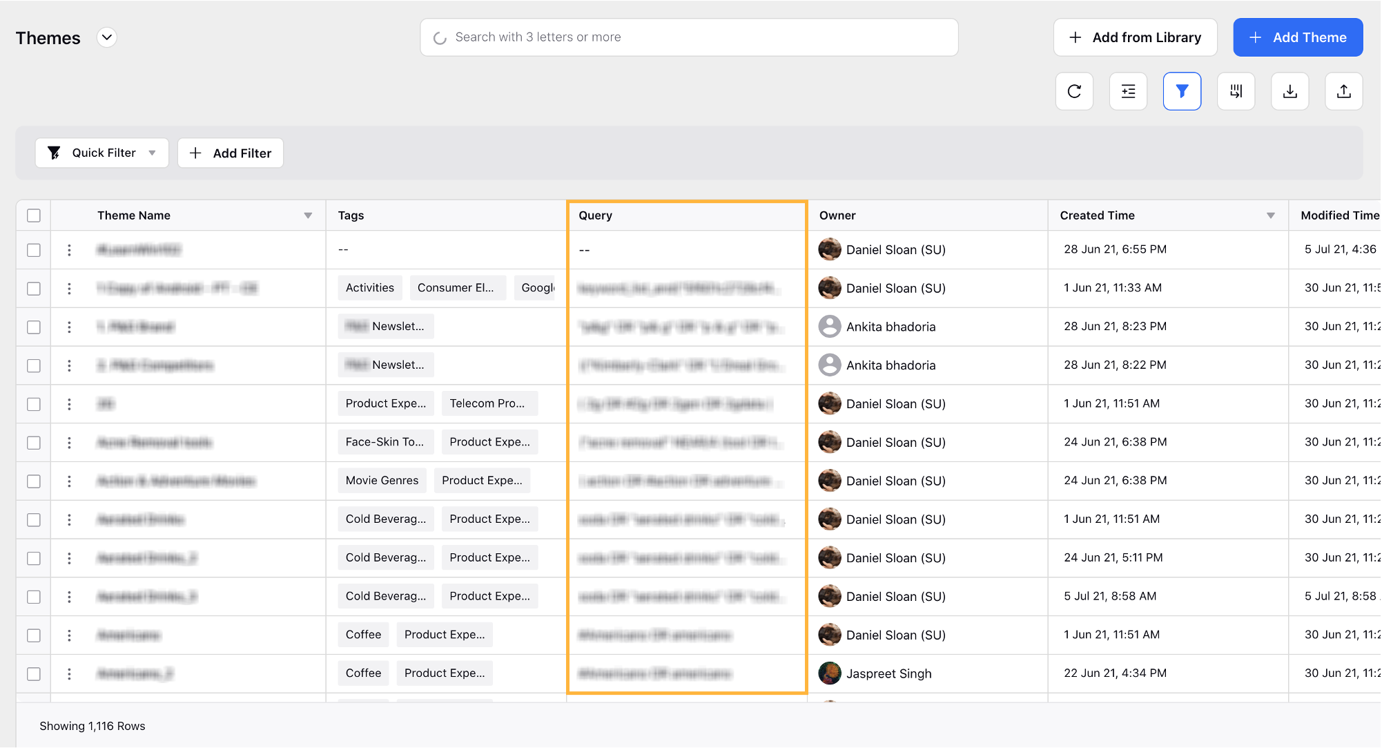 Listening – Ability to View Query in Theme List View