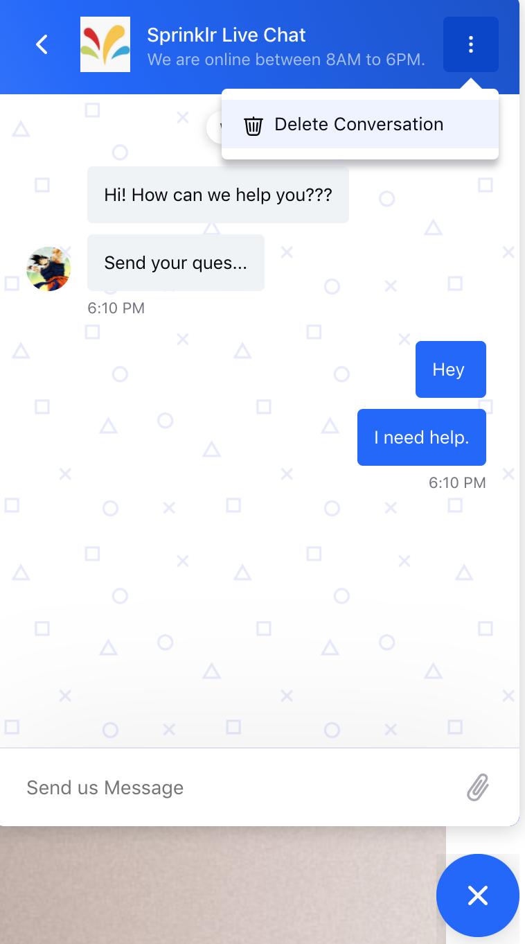 Deleting the live chat conversation from the widget side
