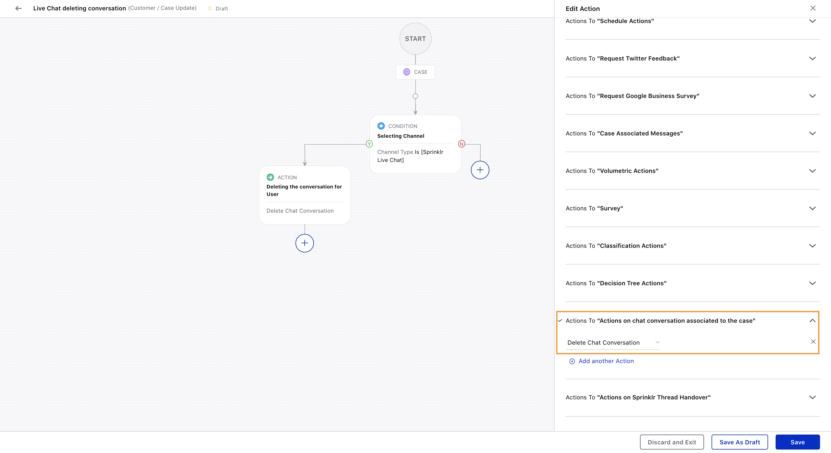 Deleting Live Chat Conversation for Customers via Case Update Rule