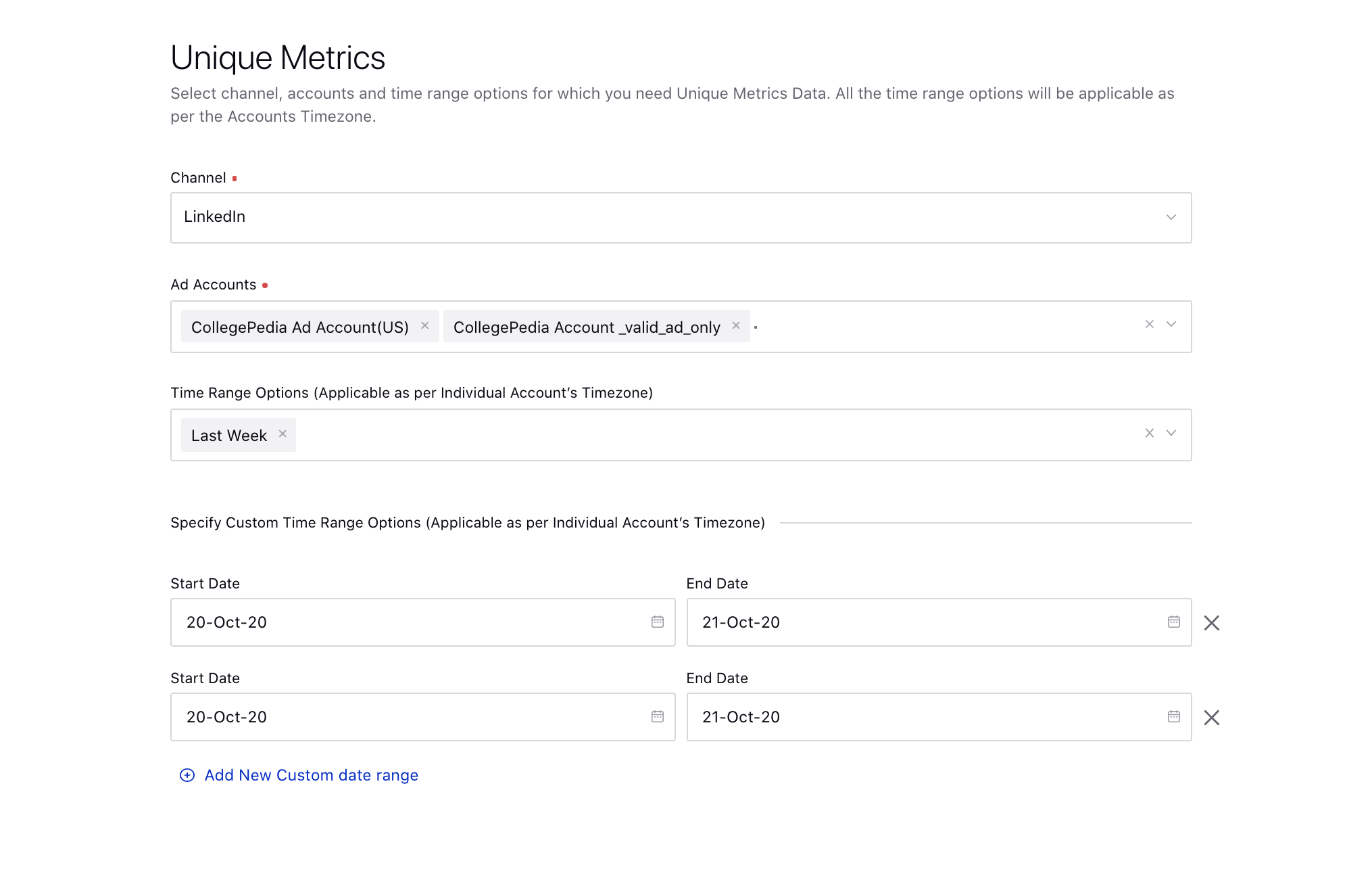 Configure LinkedIn Unique Metrics