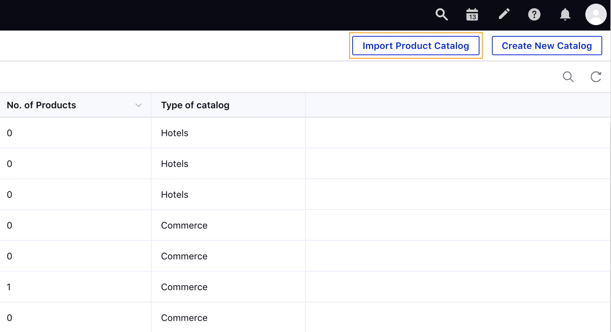 Selecting Import Product Catalog from the top right corner of the Product Catalog window