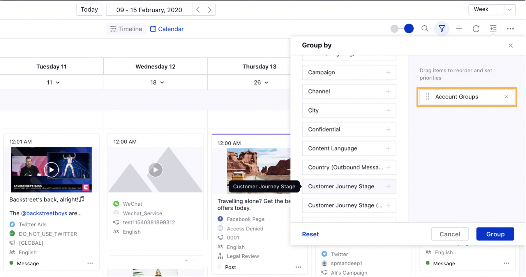 Account Groups as a Group By Dimension in the Editorial Calendar