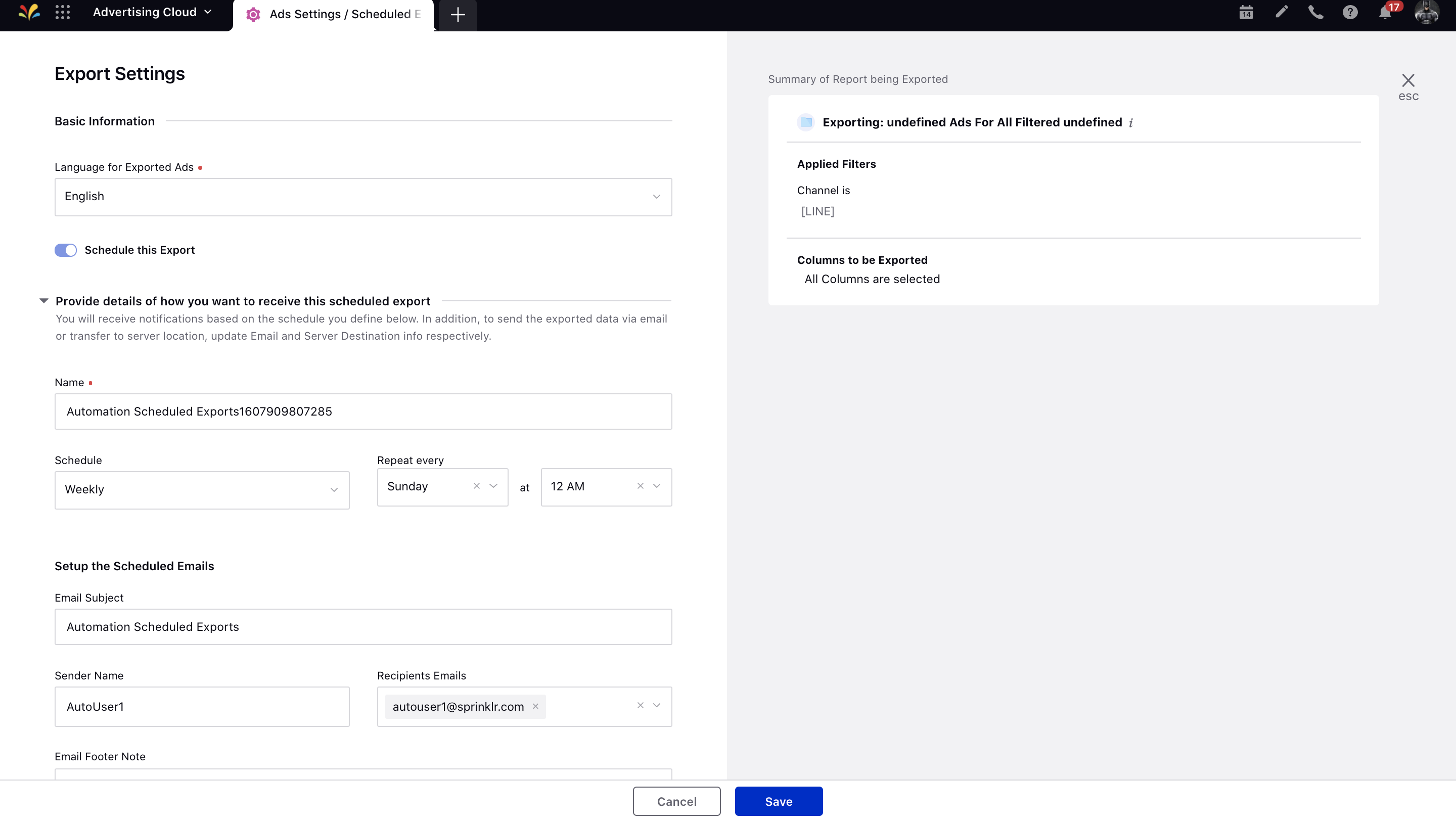 Editing Scheduled Exports