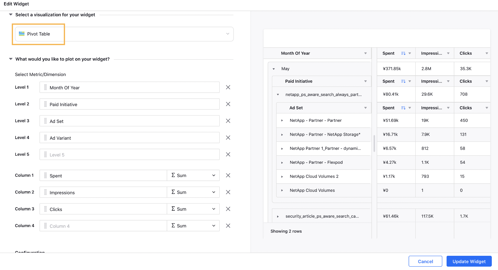 Pivot Table Widget