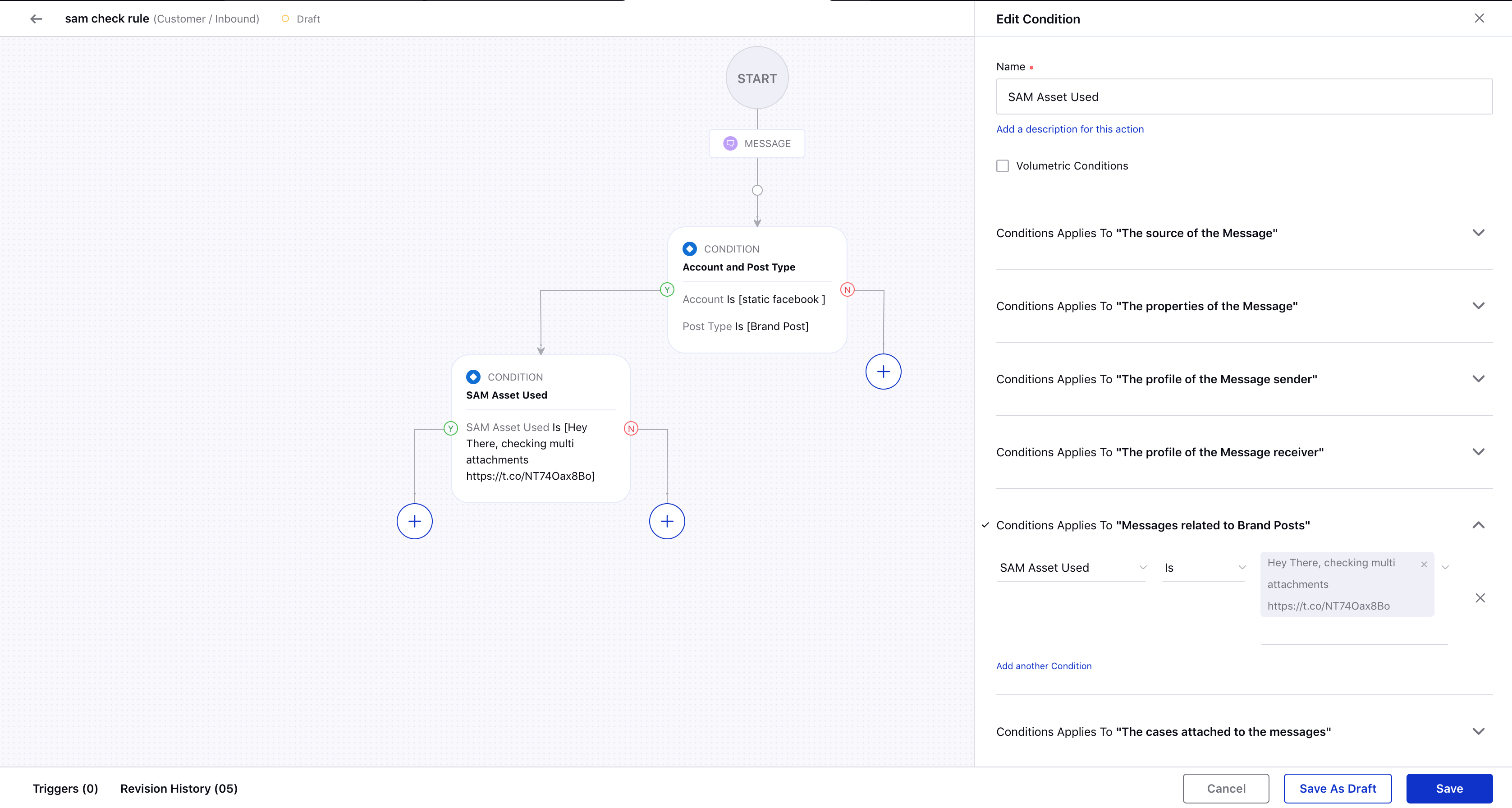 Adding SAM Asset Used Condition in Rule Engine