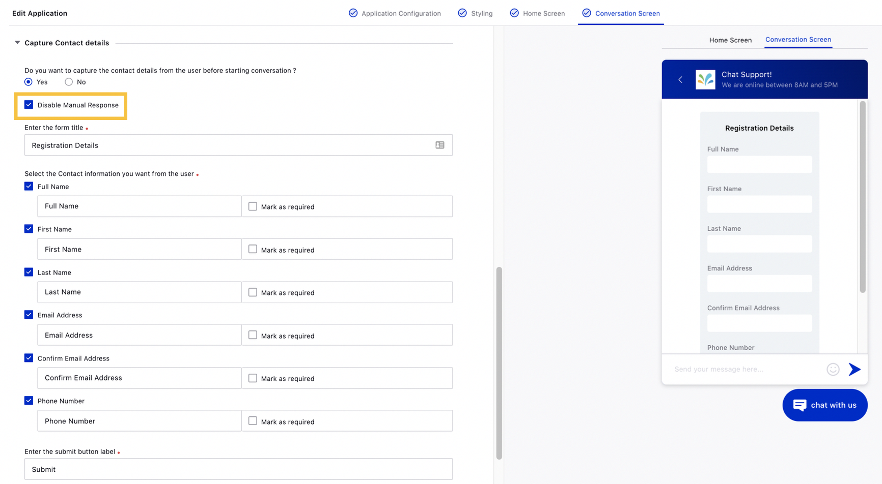 Disable Manual Response in Live Chat Templates