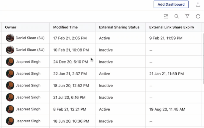 Searching for the dashboards on Dashboard Manager