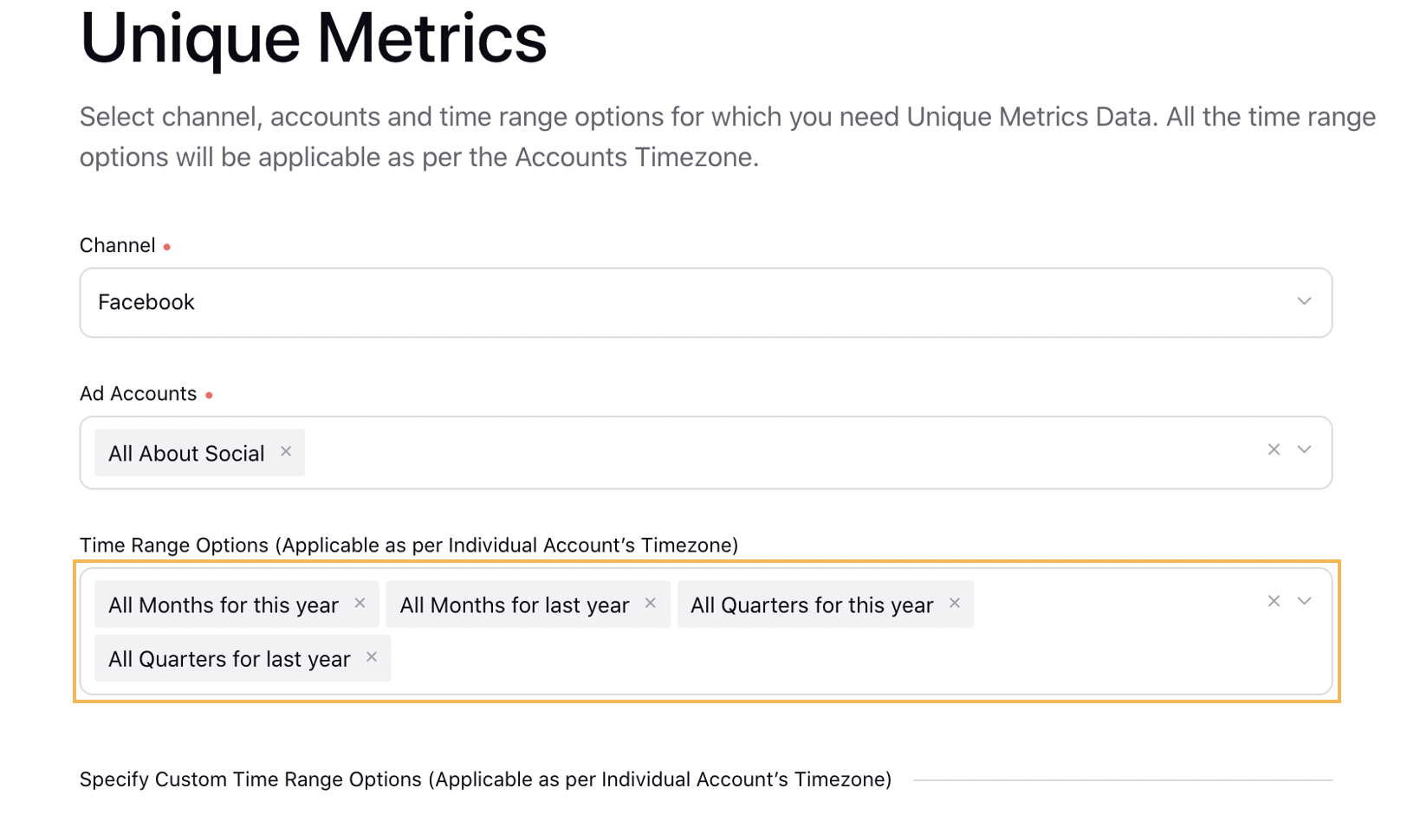 Additional Time Ranges for Unique Metrics