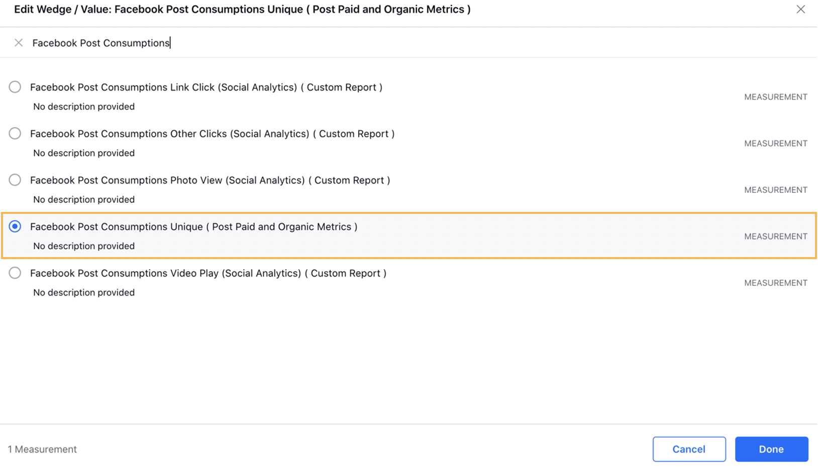 Facebook Post Consumption Data in Unified Analytics