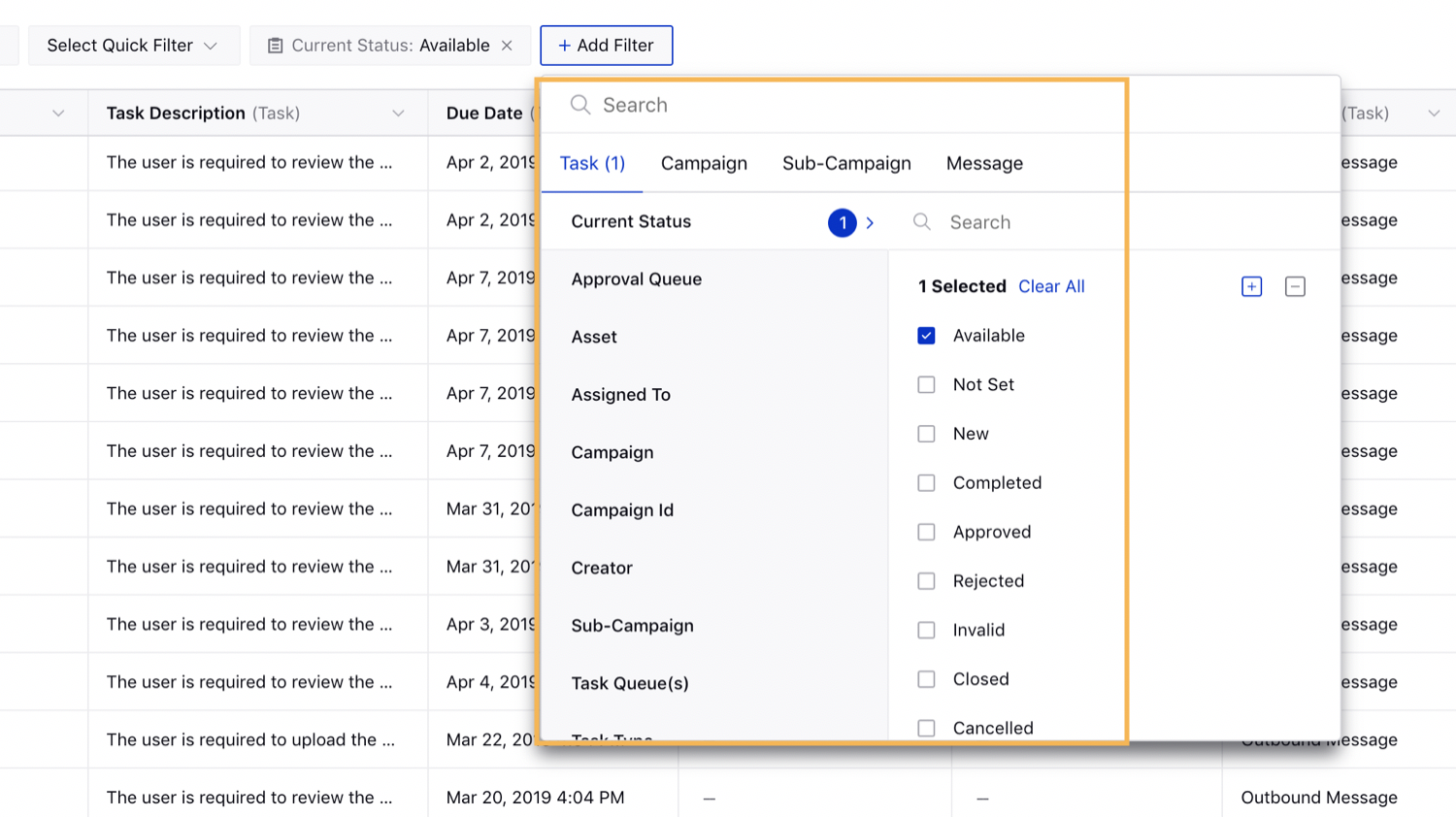 Filters within the Production Dashboards 