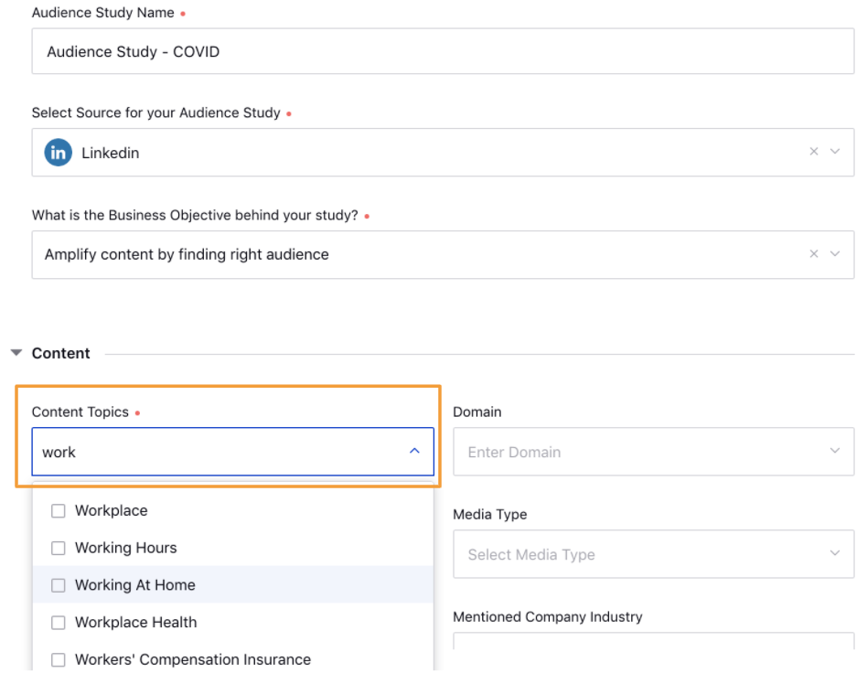 COVID Related Topics in LinkedIn Audience Study