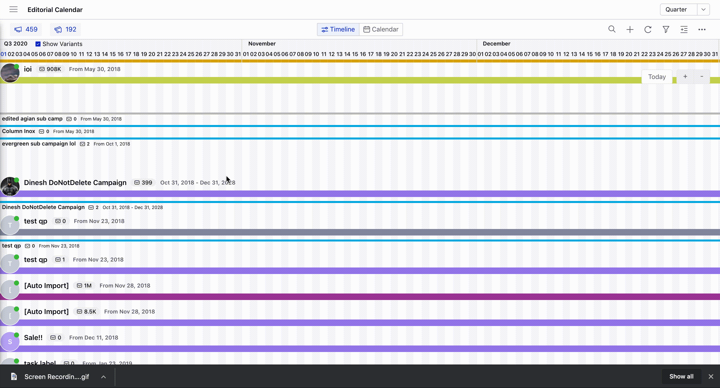 Navigating to Campaign and Sub-Campaign Third Pane from the Editorial Timeline