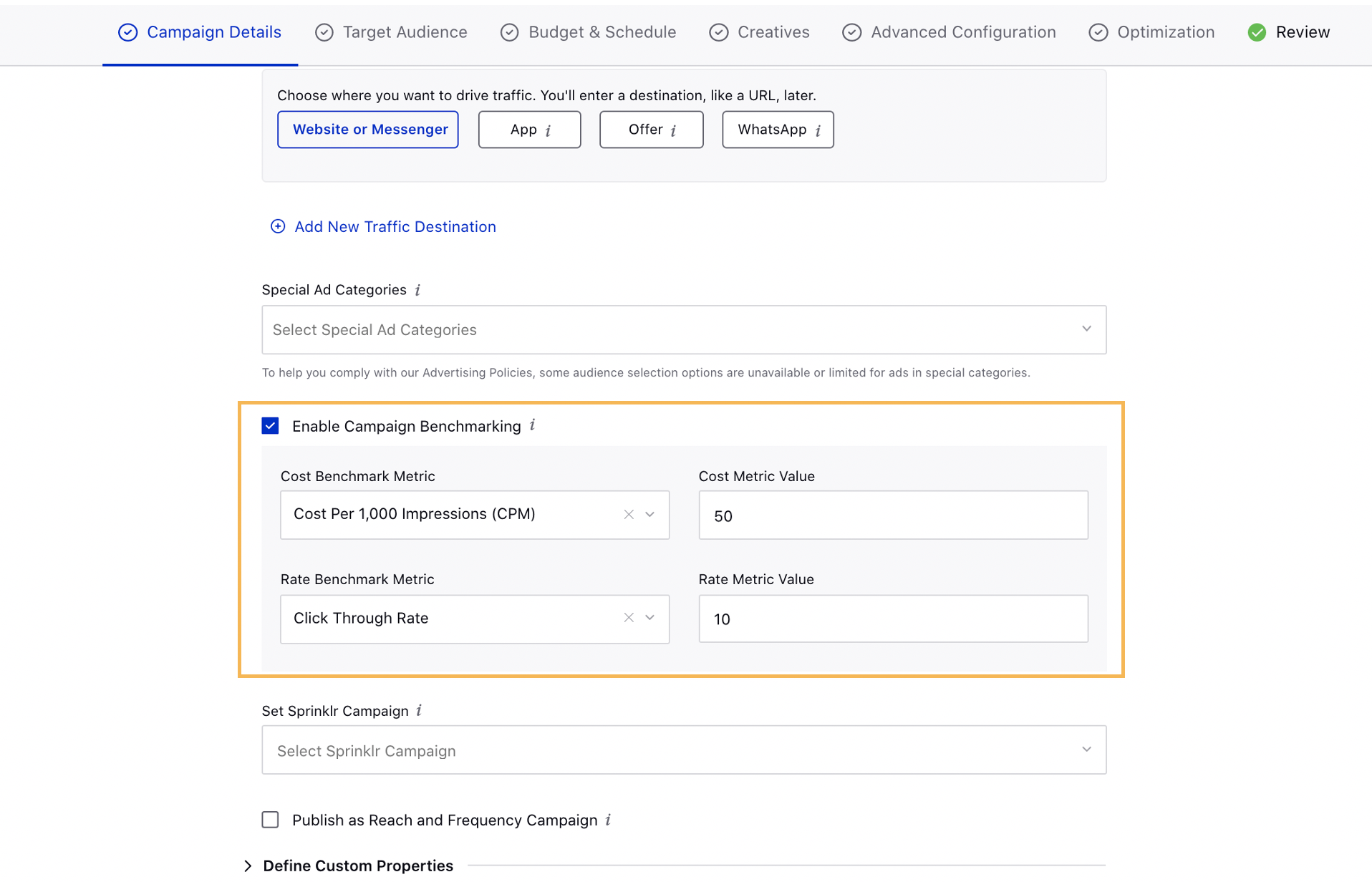 Enable Cost and Rate Benchmarks in Ads Composer