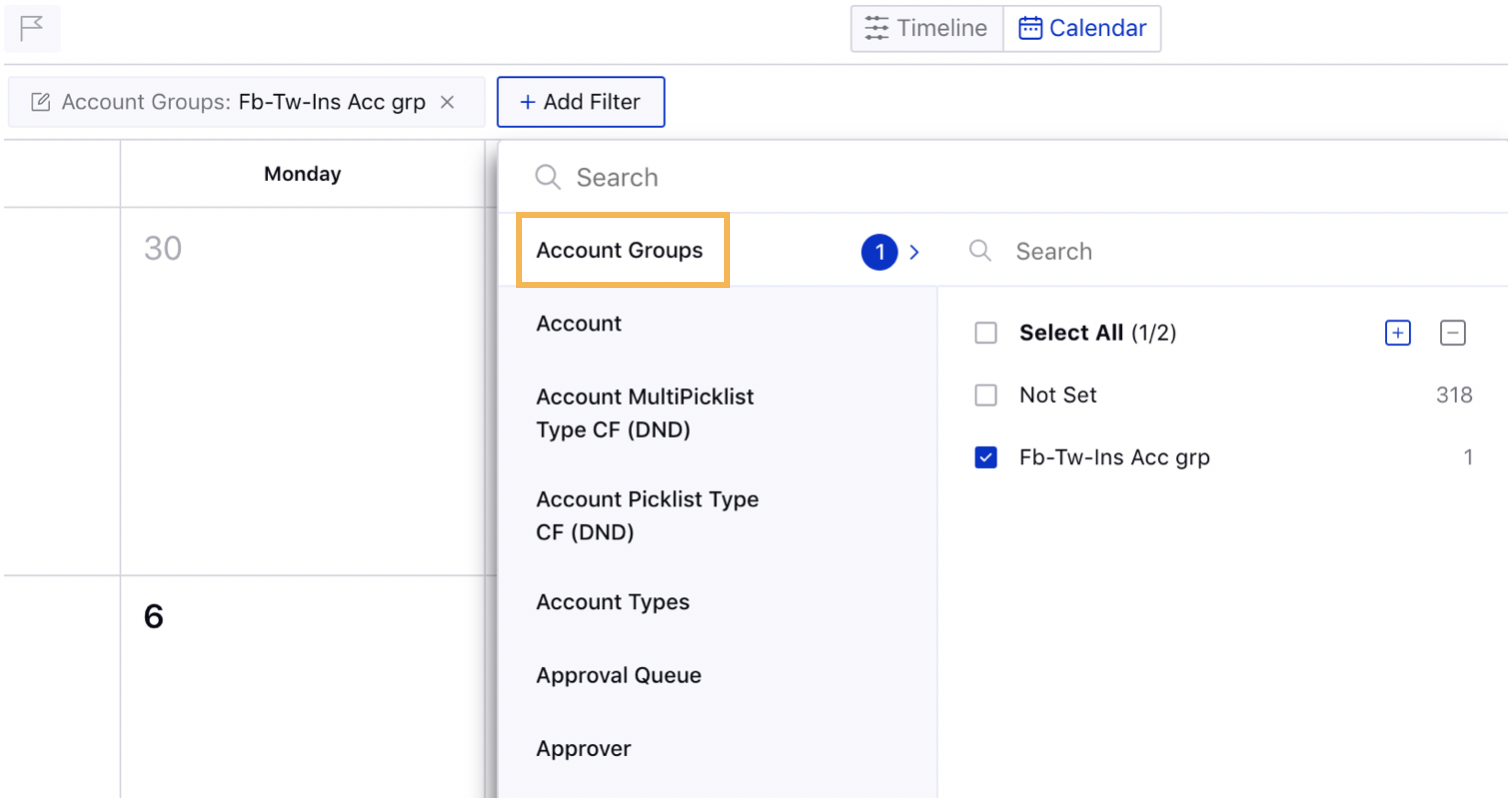 Filtering Editorial Calendar by Account Group