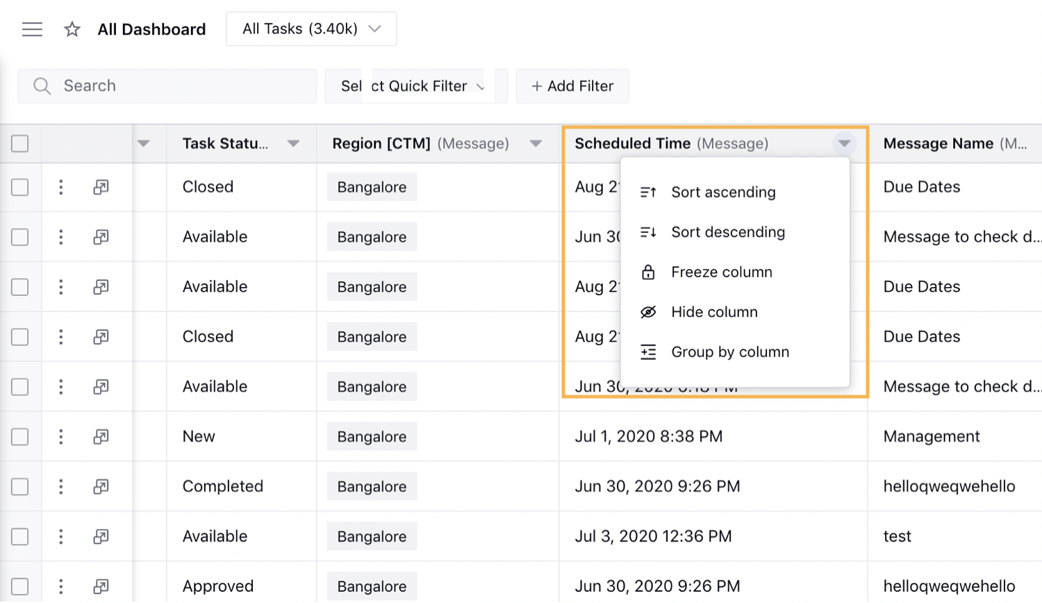 Sorting Message Column 