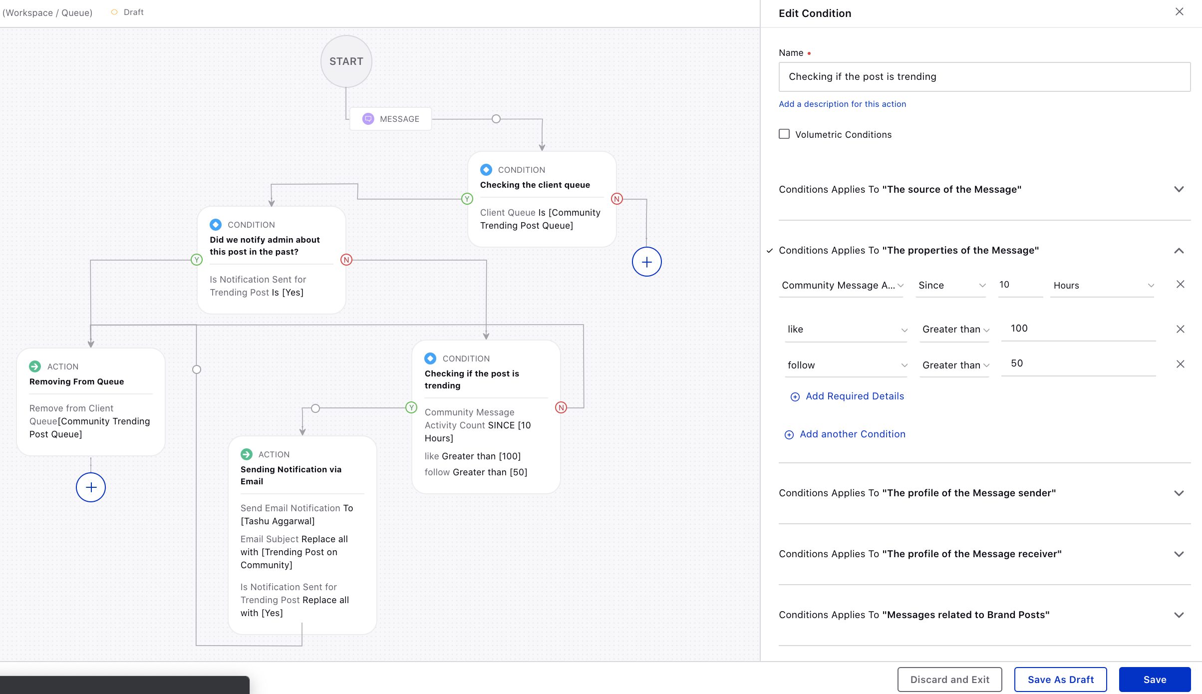 To Configure a Rule to Detect Highly Engaged Posts and Notify Users