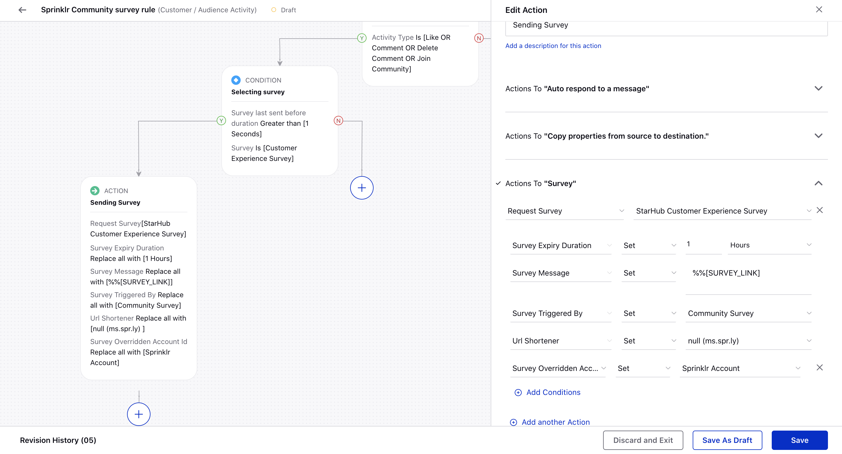 Rule Actions for sending survey to community