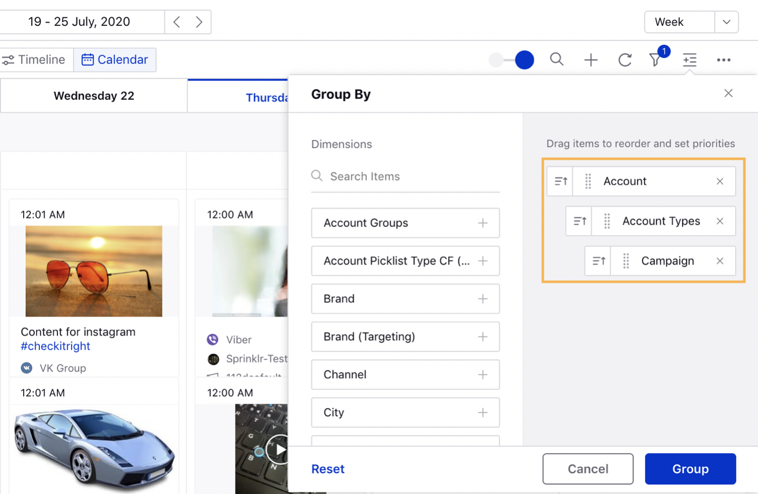 Sorting Grouping Dimensions within the Editorial Calendar