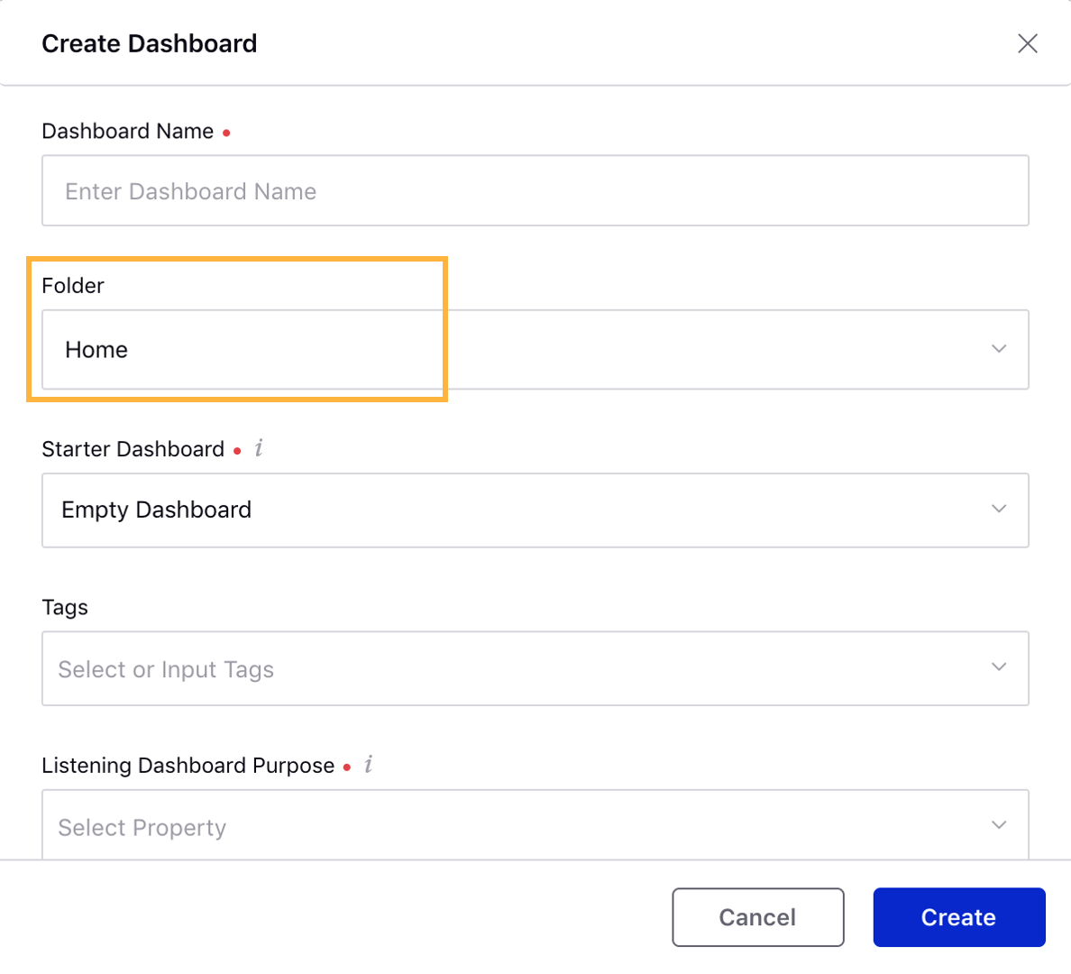 Ability to add new dashboard into folder from Dashboard Manager