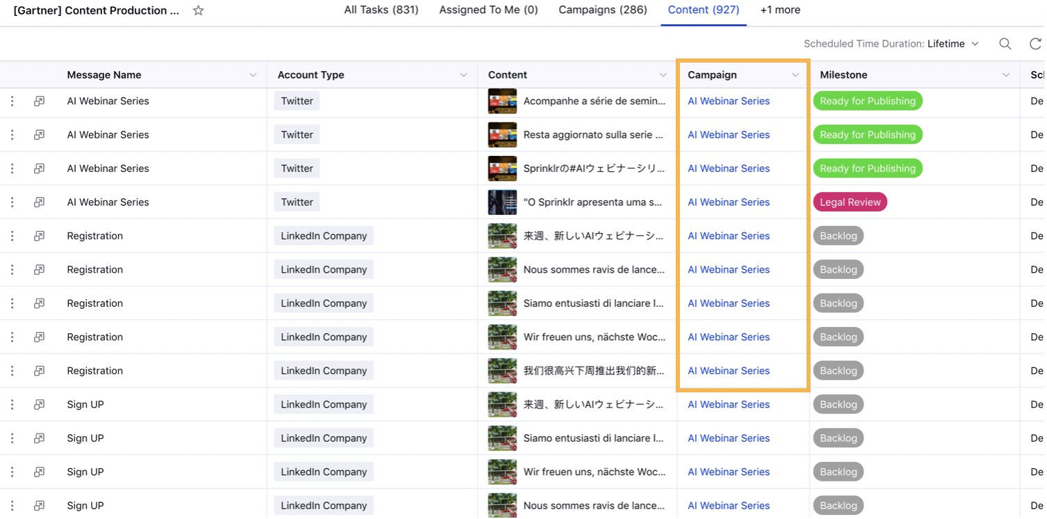 Navigating to Associated Campaign from the Outbound Message tab within the Production Dashboard