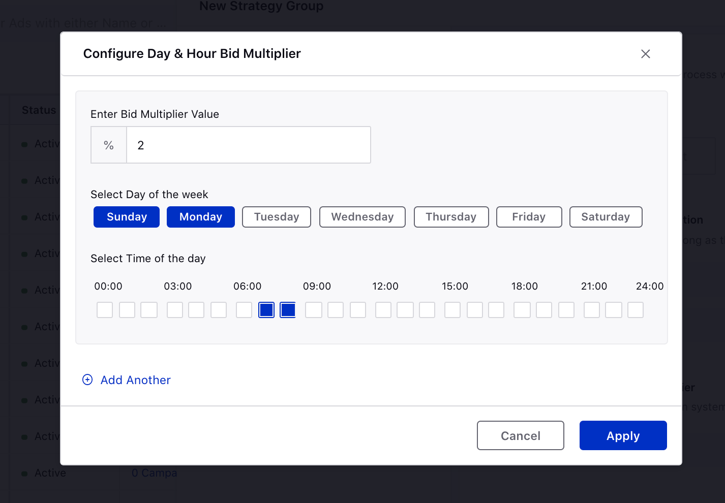 Configuring Day and Hour Bid Multiplier