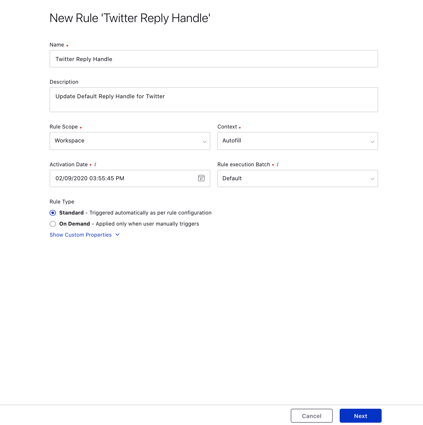 Creating an autofill rule to set default Twitter Reply Handle