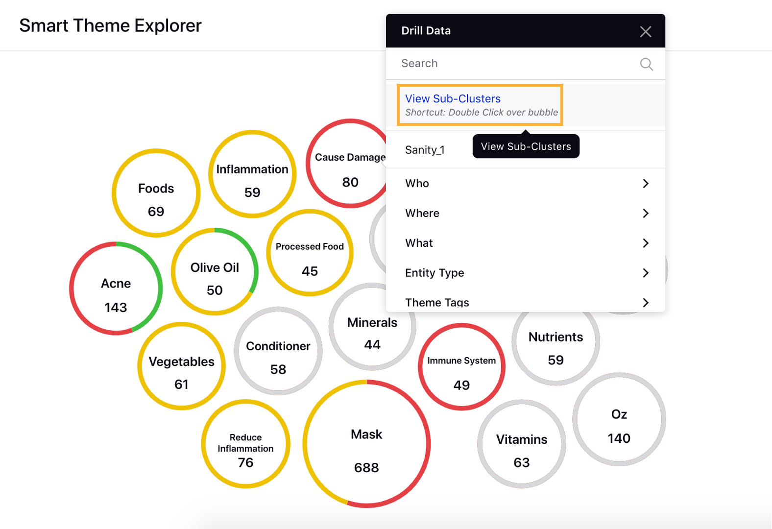 Ability to view Sub-cluster guidance text in Drill Down in Smart Theme Explorer