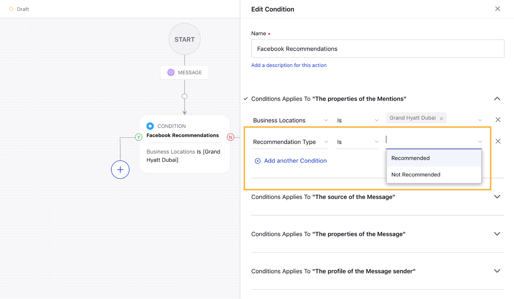 Recommendation Type Filter for Facebook Reviews now available in Rule Engine