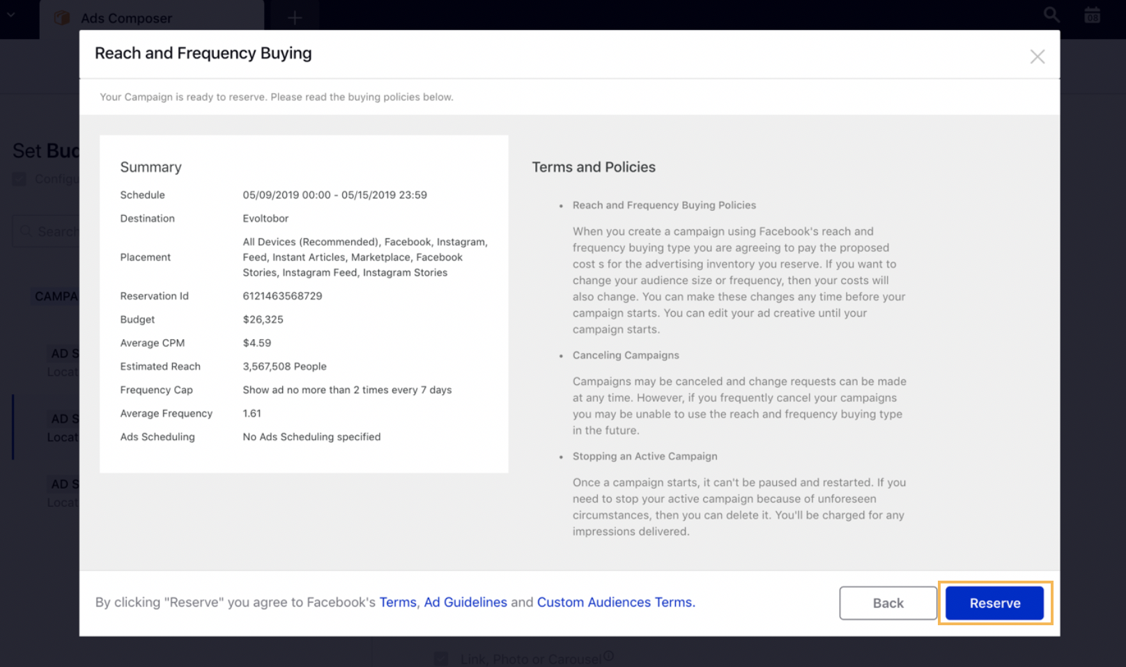 Facebook reach and frequency deals planning tool