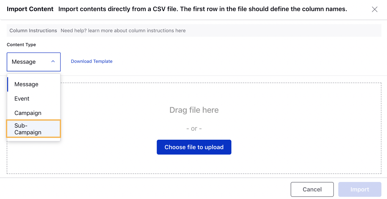 Bulk-Importing Sub-Campaigns in Editorial Calendar