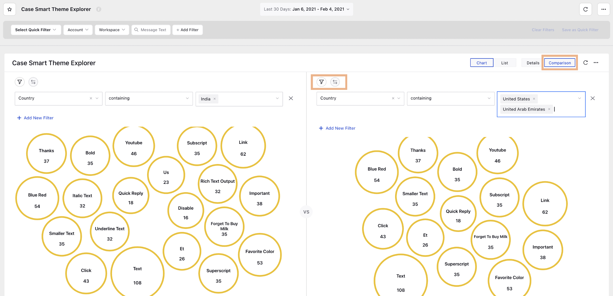 Comparison Mode in Smart Theme Explorer