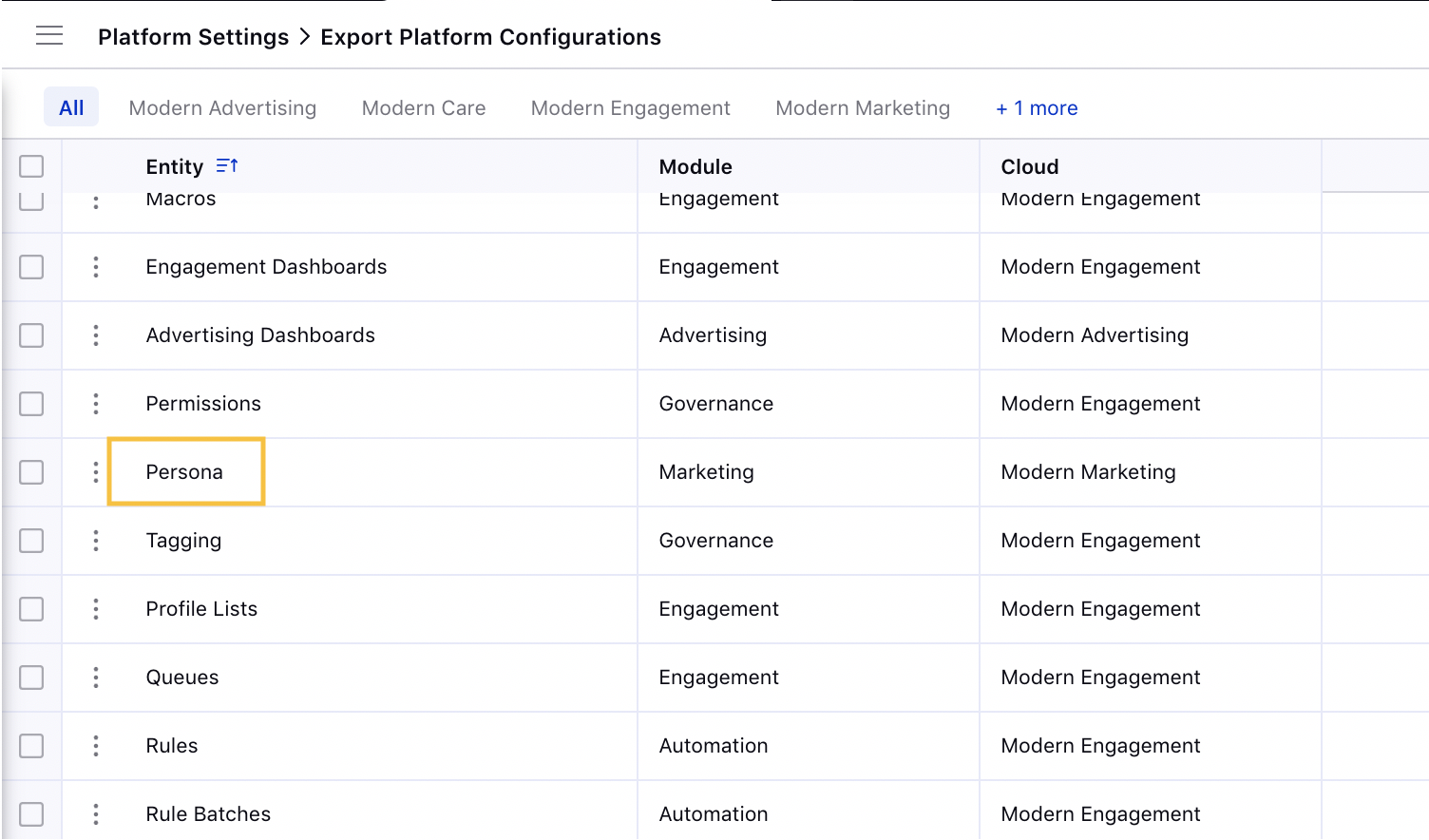 Exporting Persona from Configurator 