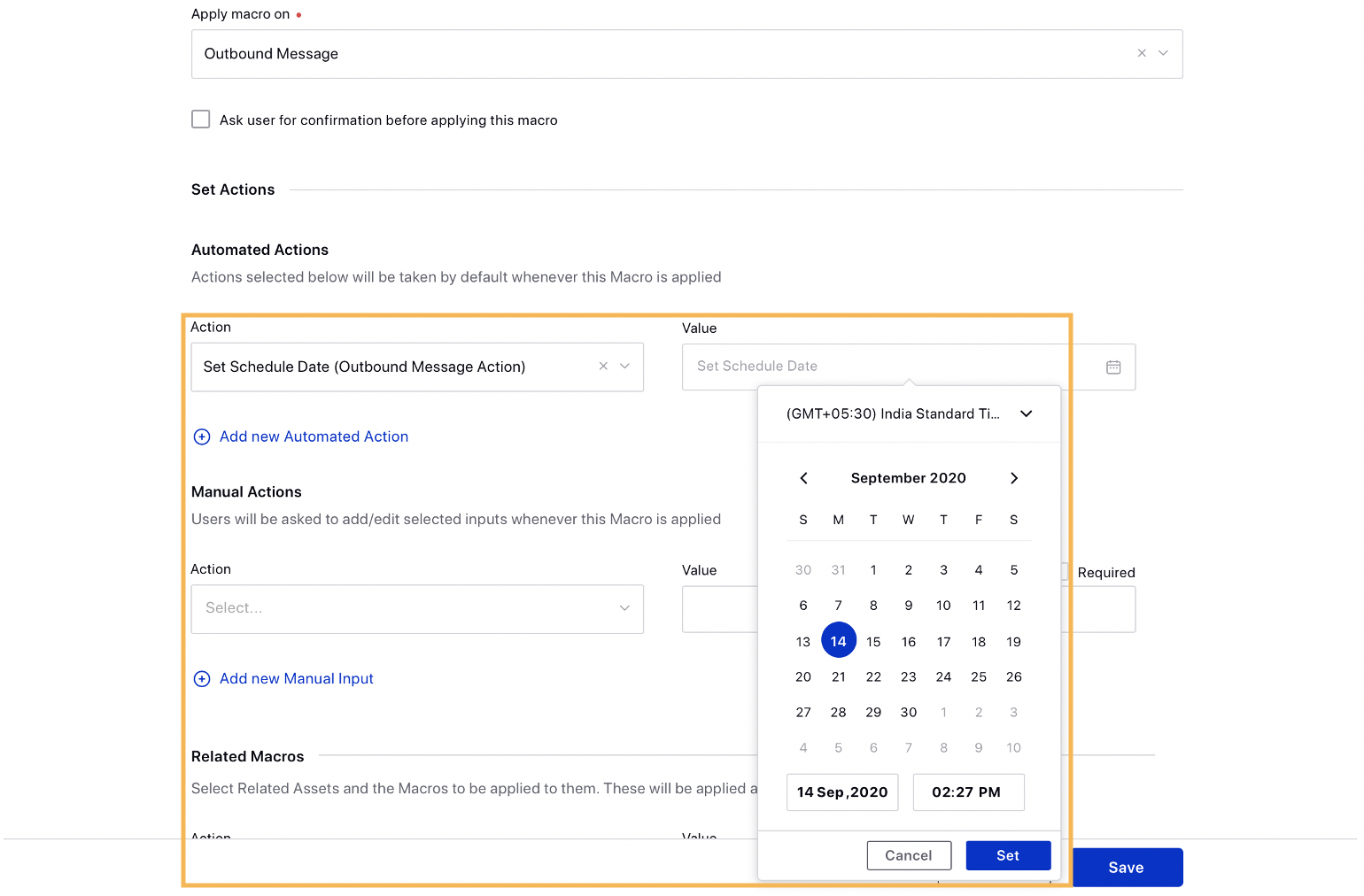 Automatic Action to Set Schedule Date via Macros