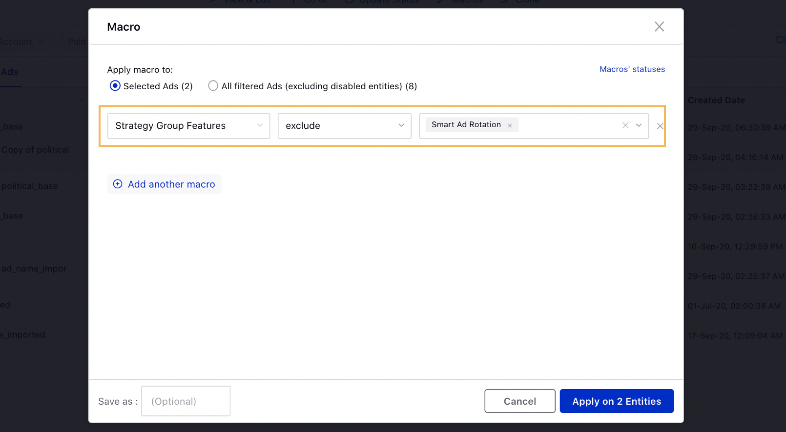 Excluding Desired Optimization via Macro