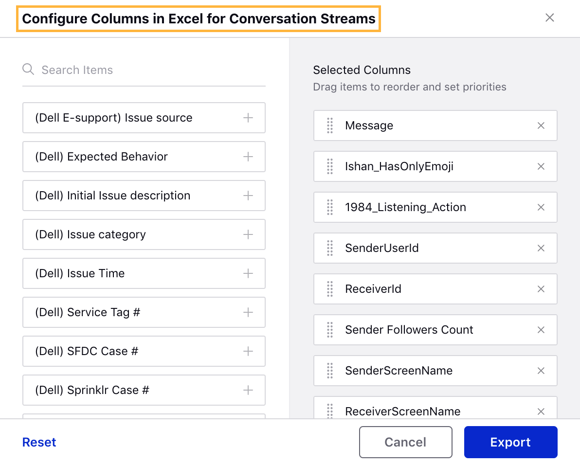 Ability to choose specific columns for Excel Export in Conversation Stream