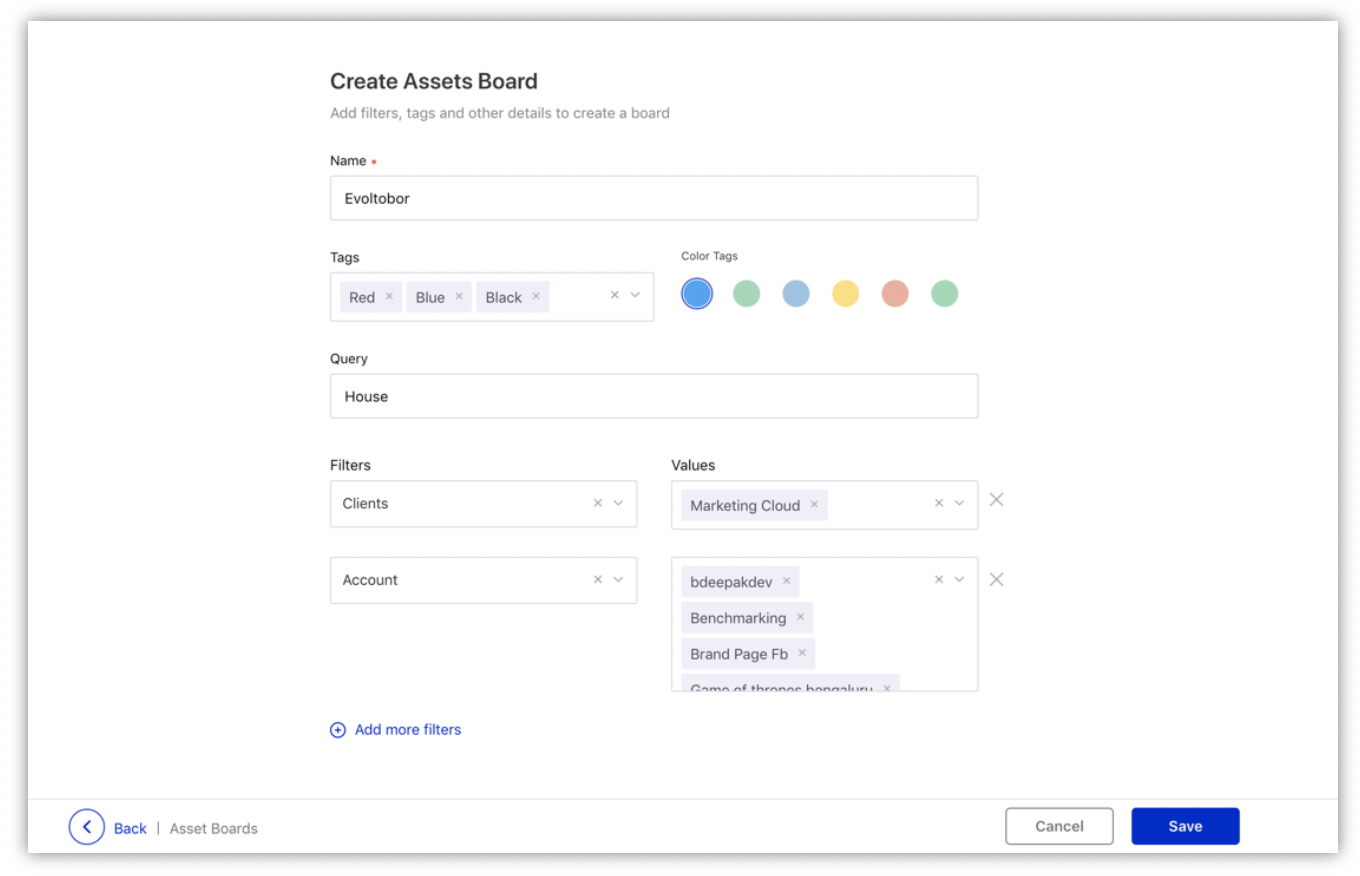 Creating a new Assets Board in the User Generated Content