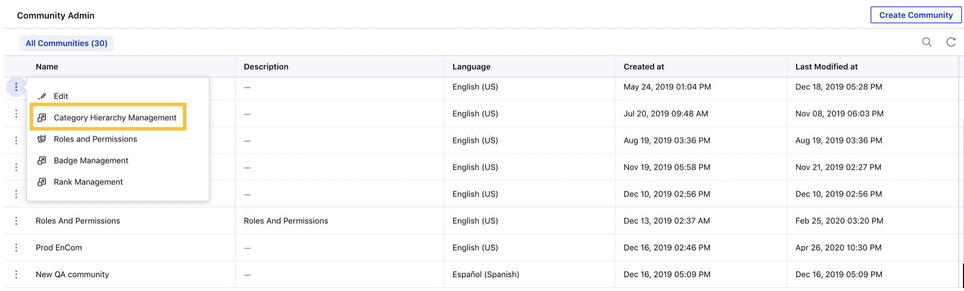 Category Hierarchy Management in Community Builder